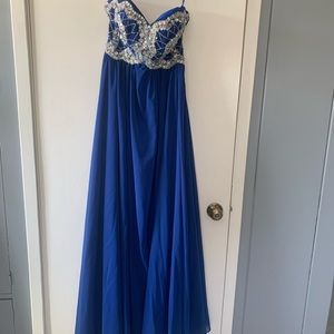 Strapless royal blue floor length dress